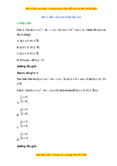 Trắc nghiệm Dấu của tam thức bậc hai Toán 10 Cánh diều