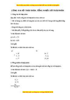 Lý thuyết Phép cộng thập phân. Tổng nhiều số thập phân Toán 5