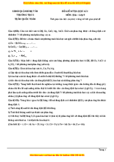 Đề thi cuối kì 1 Hóa học 9 trường THCS Trần Quốc Toản