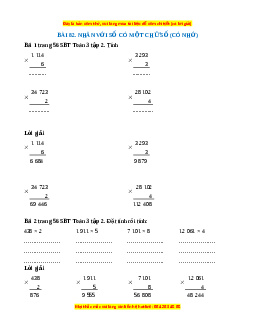 VBT Toán lớp 3 Bài 82 (Cánh diều): Nhân với số có một chữ số (có nhớ)
