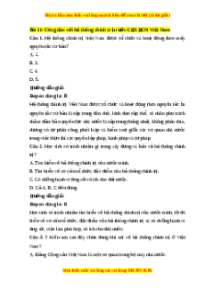 Trắc nghiệm Bài 11: Hệ thống chính trị nước Cộng hòa xã hội chủ nghĩa Việt Nam KTPL 10 Cánh diều