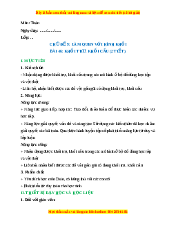 Giáo án Khối trụ, khối cầu Toán lớp 2 Kết nối tri thức
