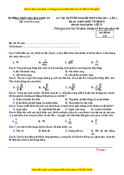 Đề thi thử Vật Lí trường Chuyên Long An năm 2021