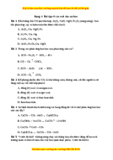 Trắc nghiệm Bài tập về các oxit của cacbon Hóa học 9