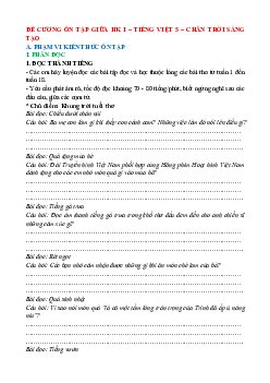 Đề cương ôn tập Giữa kì 1 Tiếng Việt lớp 5 Chân trời sáng tạo