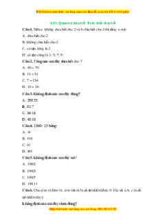 Trắc nghiệm Quan hệ chia hết. Tính chất chia hết Toán 6 Cánh diều