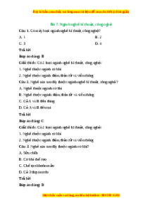 Trắc nghiệm Bài 7: Ngành nghề kĩ thuật, công nghệ