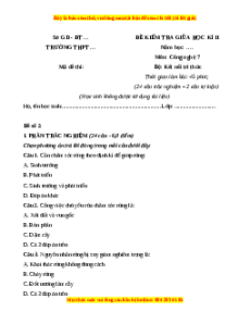 Đề thi giữa kì 2 Công nghệ 7 Kết nối tri thức (Đề 2)