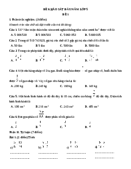 Bộ 3 đề thi khảo sát chất lượng đầu năm Toán 5 năm 2025 (có đáp án)