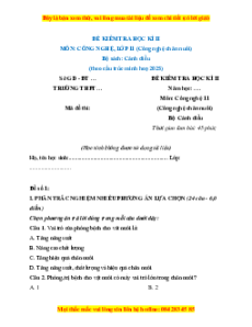 Đề thi Công nghệ 11 cuối kì 2 Kết nối tri thức (Đề 1 - chăn nuôi cấu trúc mới)