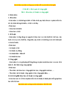 Lý thuyết Công nghệ 10 Cánh diều Bài 1: Khoa học, kĩ thuật và công nghệ