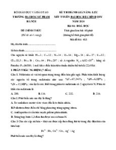 Đề thi Hóa học ĐGNL Đại học Sư phạm Hà Nội năm 2024