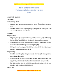 Giáo án Bài 15 Lịch sử 8 Kết nối tri thức (2024): Ấn độ và Đông Nam Á từ nửa sau thế kỉ XIX đến đầu thế kỉ XX