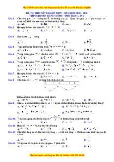 Đề thi thử tốt nghiệp Toán trường THPT Chuyên Hùng Vương lần 2 năm 2024