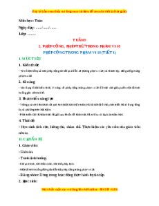 Giáo án Phép cộng trong phạm vi 10 (Tiếp theo) Toán lớp 1 Cánh diều