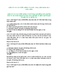 Trắc nghiệm Chương 2: Liên Xô và các nước Đông Âu (1945 – 1991). Liên Bang Nga (1991- 2000) Lịch sử 12