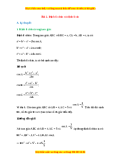 Lý thuyết Toán 10 Chân trời sáng tạo Bài 2: Định lí côsin và định lí sin