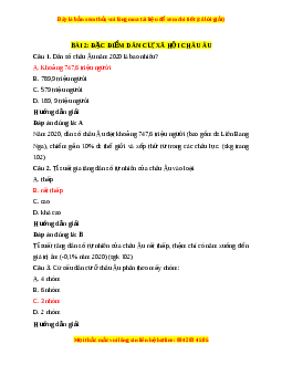 Trắc nghiệm Địa lí 7 Bài 2 Chân trời sáng tạo: Đặc điểm dân cư, xã hội châu Âu