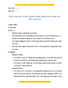 Giáo án Bài 18 Lịch sử 7 Cánh diều (Phiên bản 2): Nhà Hồ và cuộc kháng chiến chống quân Minh xâm lược