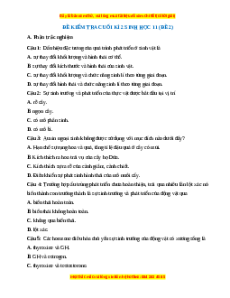 Đề thi cuối kì 2 Sinh học 11 Chân trời sáng tạo (Đề 2)