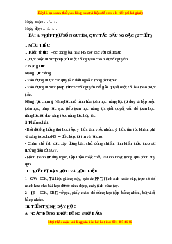 Giáo án Phép trừ số nguyên. Quy tắc dấu ngoặc Toán 6 Cánh diều