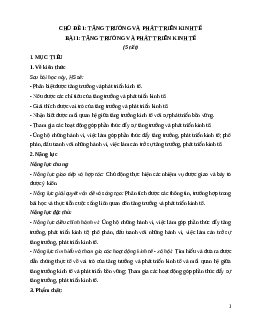 Giáo án Bài 1: Tăng trưởng và phát triển kinh tế KTPL 12 Kết nối tri thức