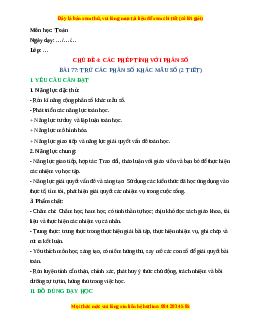 Giáo án Trừ các phân số khác mẫu số Toán lớp 4 Cánh diều