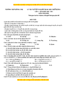 Đề thi thử Sinh Học trường Hồng Lĩnh lần 1 năm 2021