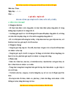 Giáo án Cộng hai phân số cùng mẫu số Toán lớp 4 Chân trời sáng tạo