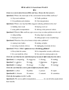 Đề thi cuối kì 1 Tiếng Anh 8 ilearn smart world (Đề 4 kèm file nghe)