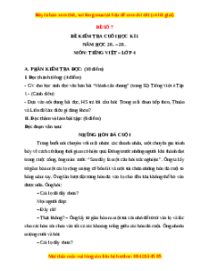 Đề thi cuối kì 1 Tiếng Việt lớp 4 Cánh diều (đề 7)