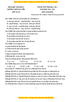 Đề thi thử Sinh Học trường Nguyễn Viết Xuân lần 1 năm 2021
