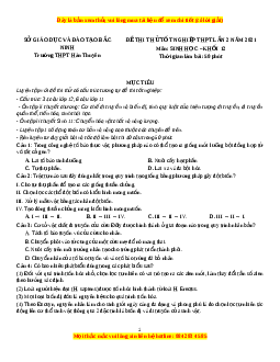 Đề thi thử Sinh Học trường Hàn Thuyên lần 2 năm 2021
