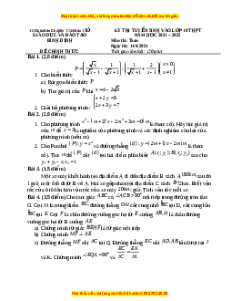 Đề thi vào 10 môn Toán tỉnh Bình Định năm 2022