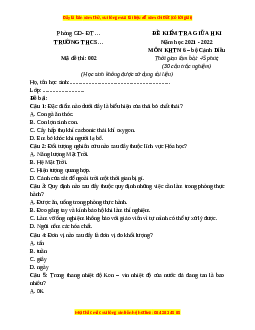 Đề thi giữa kì 1 KHTN 6 Cánh diều - Đề 2