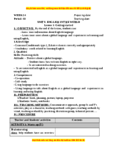 Giáo án Unit 9: English in the world Tiếng Anh 9 CV 5512