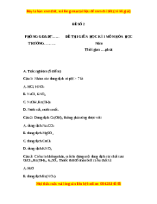 Đề thi giữa kì 1 Hóa học 9 - Đề 2