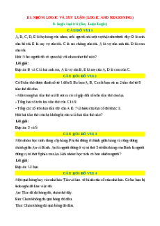 Logic loại trừ (Suy Luận Logic) - Toán đố, Toán IQ (có lời giải)