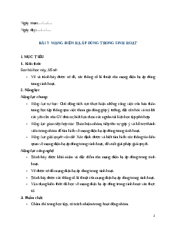 Giáo án Bài 7: Mạng điện hạ áp dùng trong sinh hoạt (2024) Công nghệ Điện - Điện tử 12 Cánh diều