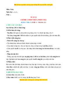 Giáo án Bảng chia 5 Toán lớp 2 Cánh diều