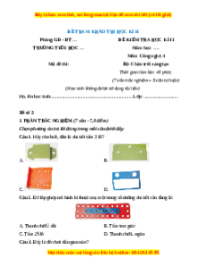 Đề thi cuối kì 2 Công nghệ lớp 4 Chân trời sáng tạo (Đề 3)