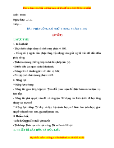 Giáo án Phép cộng có nhớ trong phạm vi 100 Toán 2 Chân trời sáng tạo
