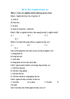 Trắc nghiệm Bài 26: Bảo vệ nguồn lợi thủy sản Công nghệ 12 Lâm nghiệp-Thủy sản Kết nối