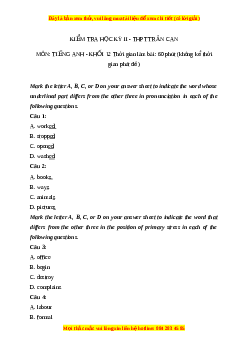 Đề thi cuối kì 2 Tiếng Anh lớp 12 trường THPT Trần Can năm 2023