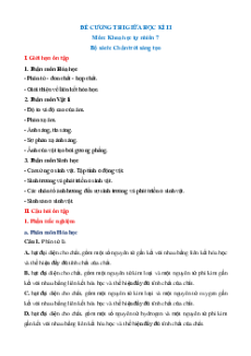 Đề cương Giữa kì 2 KHTN 7 Chân trời sáng tạo có đáp án