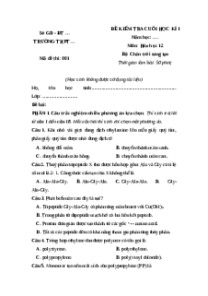 Đề thi Cuối kì 1 Hóa học 12 Chân trời sáng tạo 2024 (Đề 1)