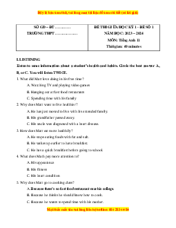 Đề thi giữa kì 1 Tiếng Anh 11 Global success (Đề 1 kèm file nghe)