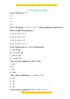 Trắc nghiệm Phép cộng và phép trừ số nguyên Toán 6 Kết nối tri thức
