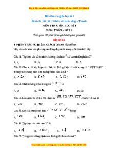 Đề thi giữa kì 1 Toán 6 Kết nối tri thức (Đề 3)