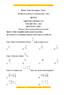 Đề thi cuối học kì 1 Toán 7 Chân trời sáng tạo có đáp án (Đề 1)